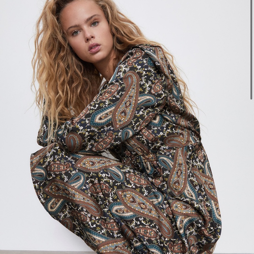 Zara Paisley Midi Dress in Brown, Teal and Black